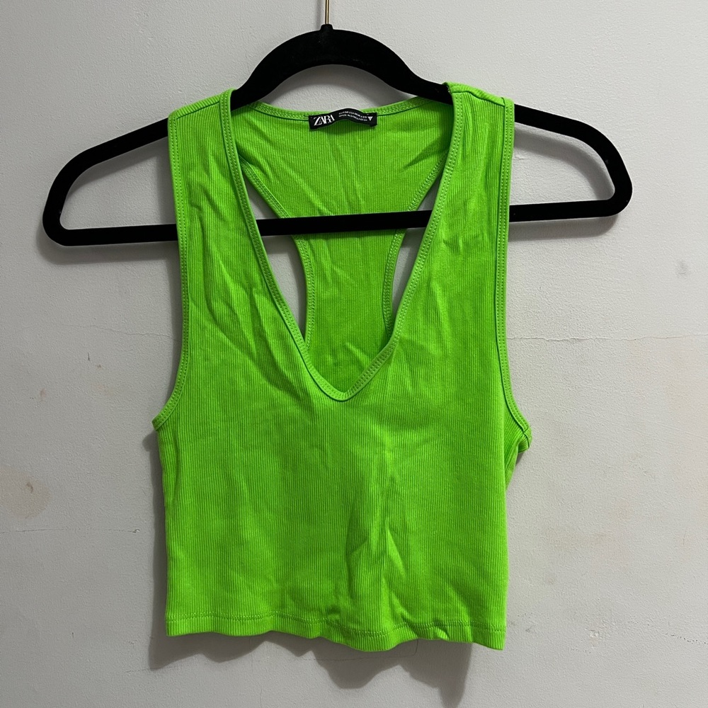 Zara neon green cropped tank top